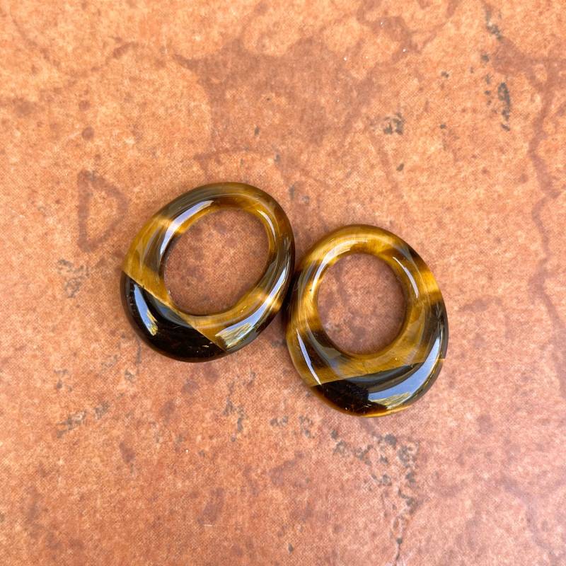Nachlass Echte Tigerauge Oval Hooplet Disc Edelstein Ohrring Charms Austauschbare Neue Paar 30mm Größe von LegacySaintJewelry
