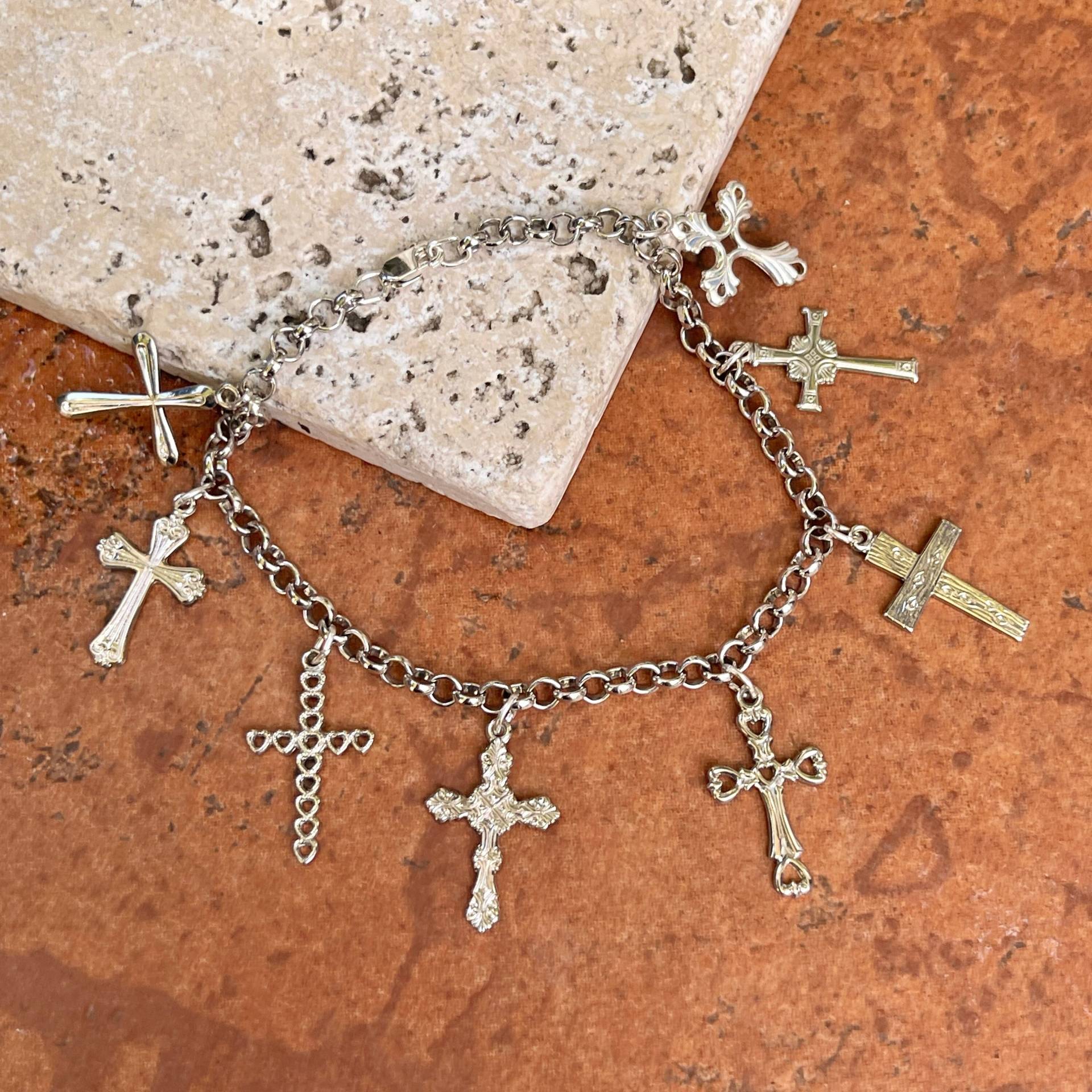 sterling Silber 8 Einzigartige Kreuz Charm Kettenglied Armband Neu Religiöse "Länge Alle Verschiedenen Designs von LegacySaintJewelry