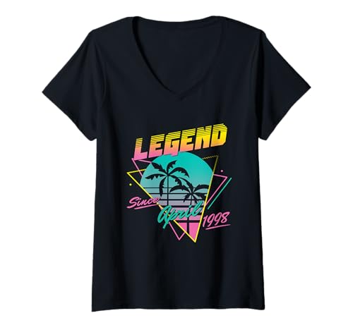 Damen Legend Since April 1998 T-Shirt mit V-Ausschnitt von Legend Since Birthday Retro Palm