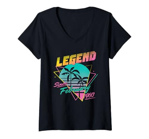 Damen Legend Since February 1960 T-Shirt mit V-Ausschnitt von Legend Since Birthday Retro Palm