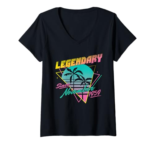 Damen Legendary Since November 1959 T-Shirt mit V-Ausschnitt von Legend Since Birthday Retro Palm