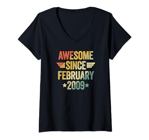 Damen Awesome Since February 2009 T-Shirt mit V-Ausschnitt von Legend Since Birthday