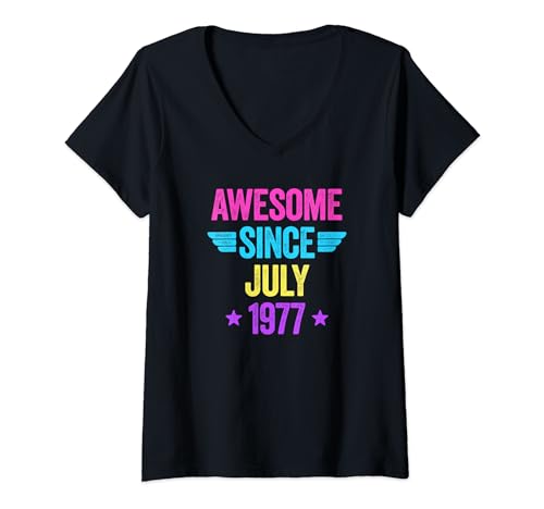 Damen Awesome Since July 1977 T-Shirt mit V-Ausschnitt von Legend Since Birthday