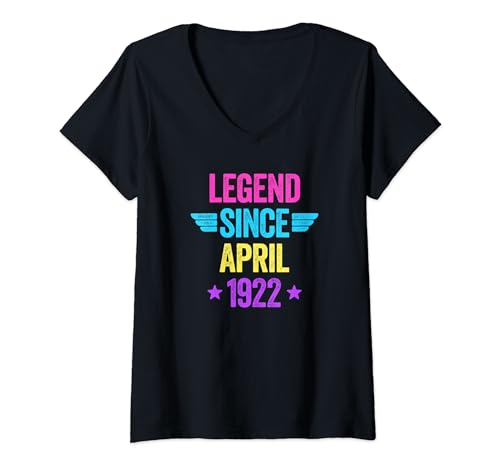 Damen Legend Since April 1922 T-Shirt mit V-Ausschnitt von Legend Since Birthday
