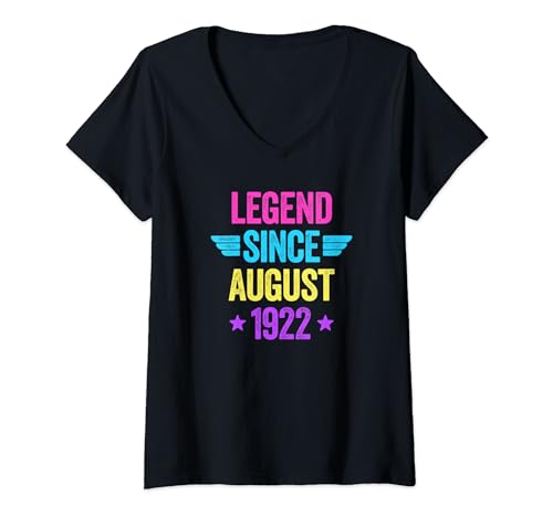 Damen Legend Since August 1922 T-Shirt mit V-Ausschnitt von Legend Since Birthday