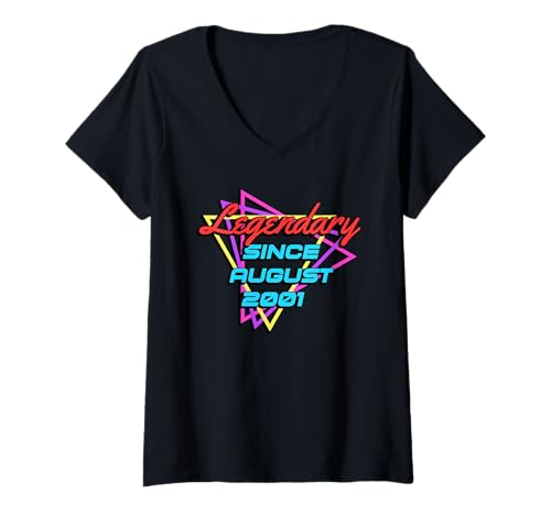 Damen Legendary Since August 2001 T-Shirt mit V-Ausschnitt von Legend Since Birthday