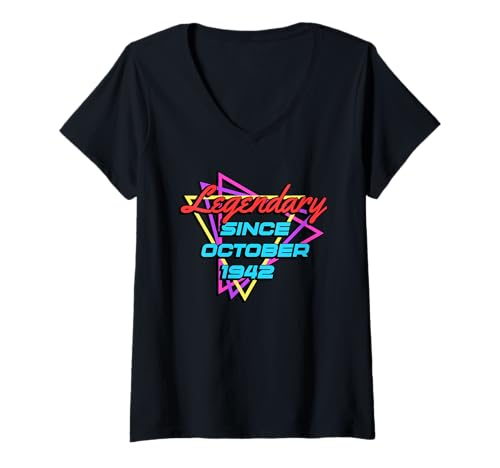 Damen Legendary Since October 1942 T-Shirt mit V-Ausschnitt von Legend Since Birthday