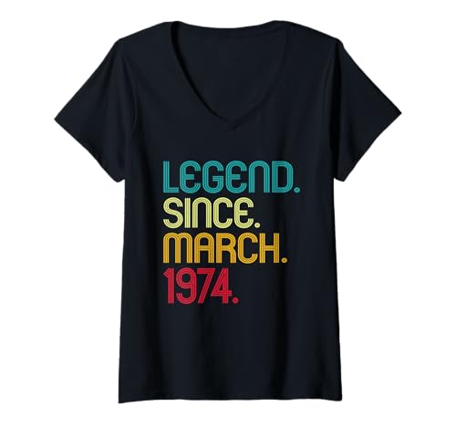 Damen Legend Since March 1974 Vintage March 1974 Retro Men Women T-Shirt mit V-Ausschnitt von Legend Since March 1974 Retro Birthday Idea Store