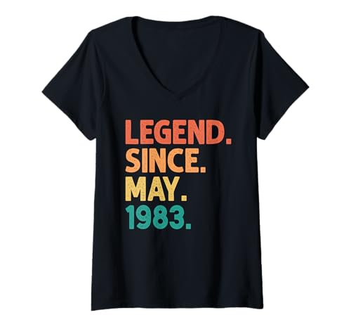 Damen 43rd Birthday Legend Since May 1983 43 Years Old Vintage T-Shirt mit V-Ausschnitt von Legend Since May 1983 Vintage Gifts Men Women Tees