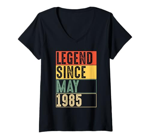 Damen Legend Since May 1985 Retro Jubiläum Nostalgie Geburtstag T-Shirt mit V-Ausschnitt Damen Legend Since May 1985 Retro Jubiläum Nostalgie Geburtstag T-Shirt mit V-Ausschnitt von Legend Since May 1985 Vintage Jahr Meilenstein