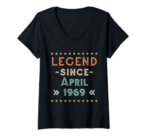Damen Vintage Lagend seit April 1969 Geburtstag Männer Frauen T-Shirt mit V-Ausschnitt von Legend Since Retro Tees