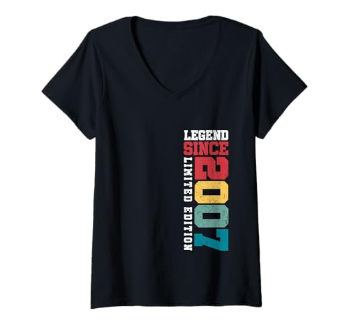 Damen Legend Since 2007 Lustiger 18. Geburtstag in limitierter Auflage im Retro-Look T-Shirt mit V-Ausschnitt von Legend Since Vintage Milestone Birthday Gift By Mj