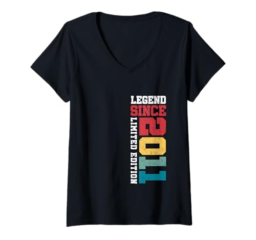 Damen Legend Since 2011 Lustiger 14. Geburtstag in limitierter Auflage im Retro-Look T-Shirt mit V-Ausschnitt von Legend Since Vintage Milestone Birthday Gift By Mj