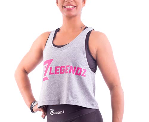 LegendZ Frauen Sport Top Shirt Kurz, Sportshirt ärmellos für Yoga Zumba Fitness Laufen I Lockeres und Bauchfreies Damen Tanktop (Grau, S) von LegendZ