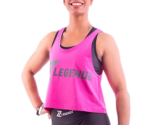 LegendZ Frauen Sport Top Shirt Kurz, Sportshirt ärmellos für Yoga Zumba Fitness Laufen I Lockeres und Bauchfreies Damen Tanktop (Pink, S) von LegendZ