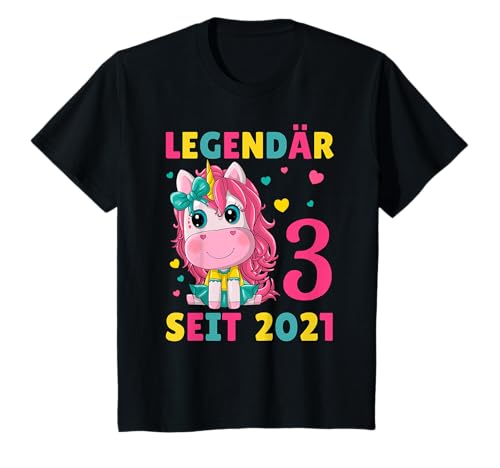 3. Geburtstag Einhorn Mädchen 3 Jahre alt Geburtstag T-Shirt von Legendär Seit 2021 Einhorn Geburtstag