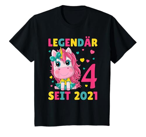 Kinder 4. Geburtstag Einhorn Mädchen 4 Jahre alt Geburtstag T-Shirt von Legendär Seit 2021 Einhorn Geburtstag