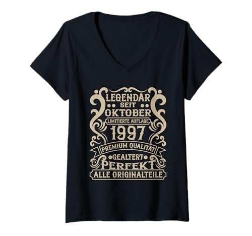 Damen Jahrgang Oktober 1997 Legendär Seit Oktober 1997 T-Shirt mit V-Ausschnitt Damen Jahrgang Oktober 1997 Legendär Seit Oktober 1997 T-Shirt mit V-Ausschnitt von Legendär seit Oktober 1997 Geburtstag