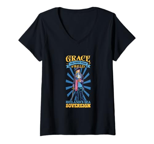 Damen Grace O'Malley - Königin der Piraten T-Shirt mit V-Ausschnitt Damen Grace O'Malley - Königin der Piraten T-Shirt mit V-Ausschnitt von Legendäre Piraten Designs