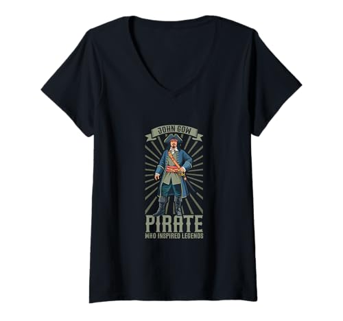 Damen John Gow - Pirat der Legenden Schuf T-Shirt mit V-Ausschnitt von Legendäre Piraten Designs
