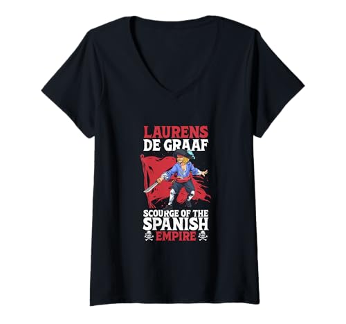 Damen Laurens de Graaf - Pirat des spanischen Albtraums T-Shirt mit V-Ausschnitt Damen Laurens de Graaf - Pirat des spanischen Albtraums T-Shirt mit V-Ausschnitt von Legendäre Piraten Designs