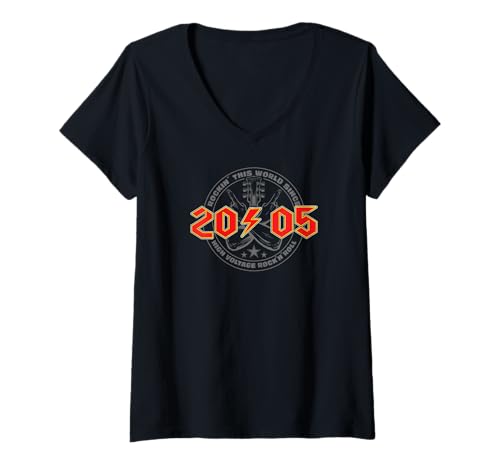 Damen Rock'n'Roll 2005 High Voltage Retro Musik Geburtstags T-Shirt mit V-Ausschnitt Damen Rock'n'Roll 2005 High Voltage Retro Musik Geburtstags T-Shirt mit V-Ausschnitt von Legendäre Retro Rock Band Shirts High Voltage