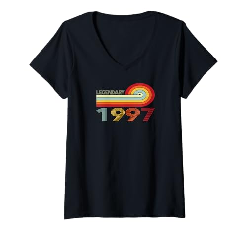 Damen Legendary 1997 Vintage Retro Legendär Geburtstags Design T-Shirt mit V-Ausschnitt Damen Legendary 1997 Vintage Retro Legendär Geburtstags Design T-Shirt mit V-Ausschnitt von Legendärer Jahrgang Geburtstag 80er 90er Retro
