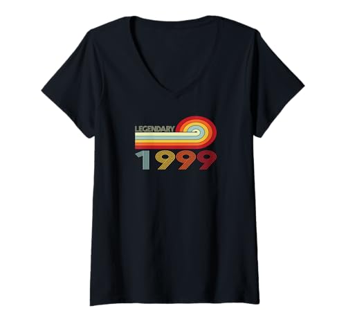 Damen Legendary 1999 Vintage Retro Legendär Geburtstags Design T-Shirt mit V-Ausschnitt Damen Legendary 1999 Vintage Retro Legendär Geburtstags Design T-Shirt mit V-Ausschnitt von Legendärer Jahrgang Geburtstag 80er 90er Retro