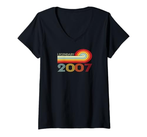 Damen Legendary 2007 Vintage Retro Legendär Geburtstags Design T-Shirt mit V-Ausschnitt Damen Legendary 2007 Vintage Retro Legendär Geburtstags Design T-Shirt mit V-Ausschnitt von Legendärer Jahrgang Geburtstag 80er 90er Retro