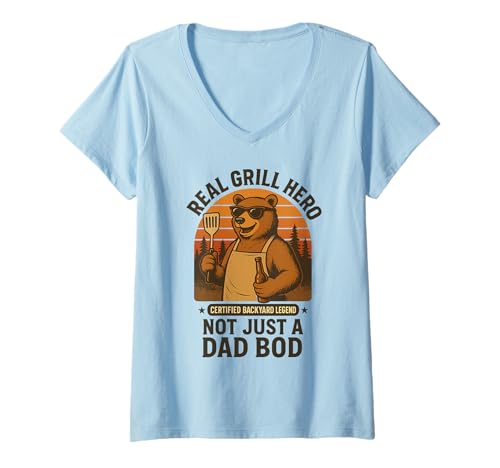 Damen Echter Grillheld, Nicht nur eine Dad BOD BBQ-Legende T-Shirt mit V-Ausschnitt Damen Echter Grillheld, Nicht nur eine Dad BOD BBQ-Legende T-Shirt mit V-Ausschnitt von Legendary Backyard Dads Who Grill With Pride