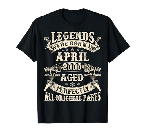 Geschenke zum 25. Geburtstag für Männer April 2000 25 Jahre alt Geburtstag T-Shirt von Legendary Birthday April Outfit Vintage For Men