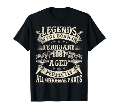 Geschenk zum 44. Geburtstag für Männer Februar 1981 44 Jahre alt Geburtstag T-Shirt Geschenk zum 44. Geburtstag für Männer Februar 1981 44 Jahre alt Geburtstag T-Shirt von Legendary Birthday February Outfit Vintage For Men