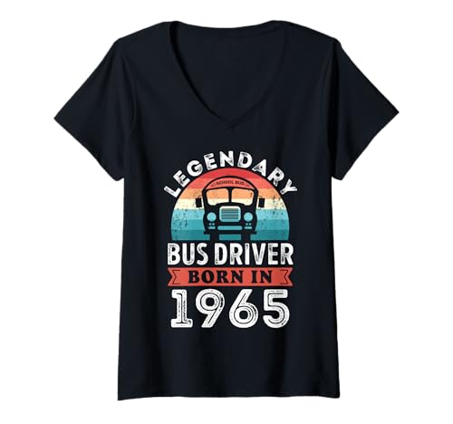 Damen Legendärer Busfahrer, geboren 1965, 60. Geburtstag, Geschenke, Schule T-Shirt mit V-Ausschnitt Damen Legendärer Busfahrer, geboren 1965, 60. Geburtstag, Geschenke, Schule T-Shirt mit V-Ausschnitt von Legendary Bus Driver Birthday Apparel