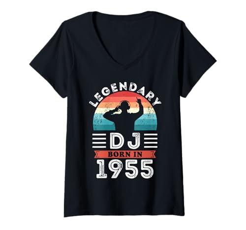 Damen Legendärer DJ, geboren 1955, Geschenke zum 70. Geburtstag T-Shirt mit V-Ausschnitt von Legendary DJ Birthday Apparel