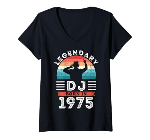 Damen Legendärer DJ, geboren 1975, Geschenke zum 50. Geburtstag T-Shirt mit V-Ausschnitt von Legendary DJ Birthday Apparel