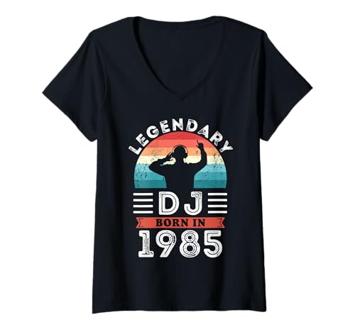 Damen Legendärer DJ, geboren 1985, Geschenke zum 40. Geburtstag T-Shirt mit V-Ausschnitt von Legendary DJ Birthday Apparel