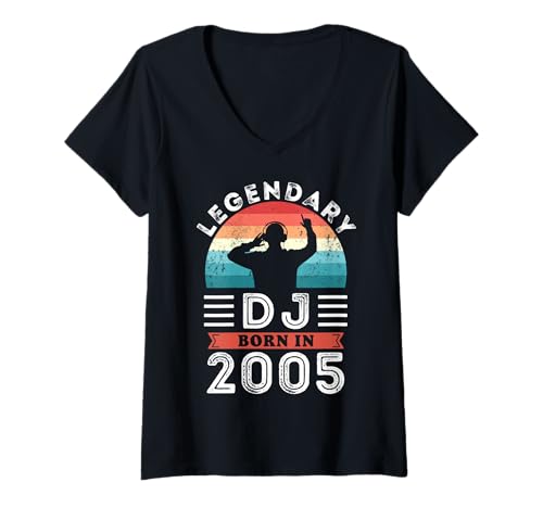 Damen Legendärer DJ, geboren 2005, Geschenke zum 20. Geburtstag T-Shirt mit V-Ausschnitt von Legendary DJ Birthday Apparel