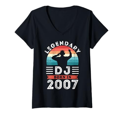 Damen Legendärer DJ, geboren 2007, Geschenke zum 20. Geburtstag T-Shirt mit V-Ausschnitt von Legendary DJ Birthday Apparel