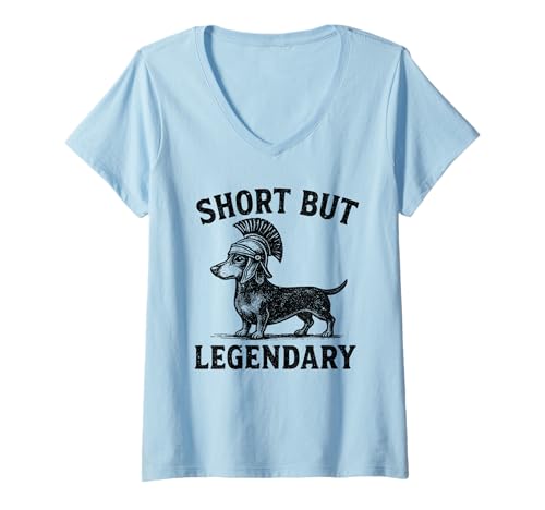 Damen Vintage Dackel Legendärer Opa Wiener Hund T-Shirt mit V-Ausschnitt von Legendary Dachshund Owners Tees Co.