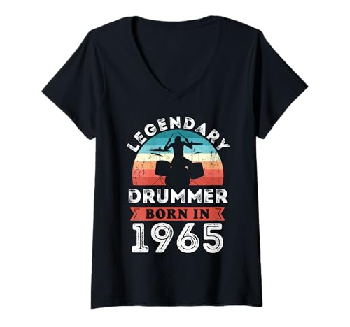 Damen Legendärer Schlagzeuger, geboren 1965, Geschenke zum 60. Geburtstag, Trommeln T-Shirt mit V-Ausschnitt Damen Legendärer Schlagzeuger, geboren 1965, Geschenke zum 60. Geburtstag, Trommeln T-Shirt mit V-Ausschnitt von Legendary Drummer Birthday Drumming Apparel