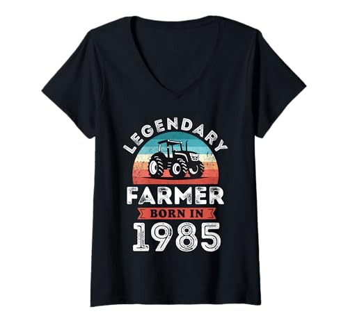 Damen Legendärer Bauer, geboren 1985, Landwirt, Geschenke zum 40. Geburtstag T-Shirt mit V-Ausschnitt Damen Legendärer Bauer, geboren 1985, Landwirt, Geschenke zum 40. Geburtstag T-Shirt mit V-Ausschnitt von Legendary Farmer Birthday Farming Tees