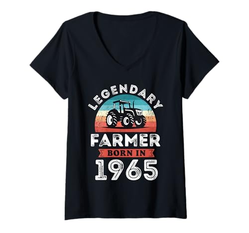 Damen Legendärer Landwirt, geboren 1965, Landwirt, Geschenke zum 60. Geburtstag T-Shirt mit V-Ausschnitt Damen Legendärer Landwirt, geboren 1965, Landwirt, Geschenke zum 60. Geburtstag T-Shirt mit V-Ausschnitt von Legendary Farmer Birthday Farming Tees
