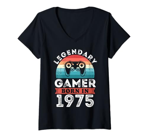 Damen Legendärer Gamer, geboren 1975, 50. Geburtstag, Geschenke, Gaming T-Shirt mit V-Ausschnitt Damen Legendärer Gamer, geboren 1975, 50. Geburtstag, Geschenke, Gaming T-Shirt mit V-Ausschnitt von Legendary Gamer Birthday Gaming Apparel