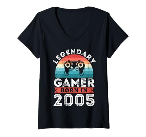 Damen Legendärer Gamer, geboren 2005, Geschenke zum 20. Geburtstag T-Shirt mit V-Ausschnitt Damen Legendärer Gamer, geboren 2005, Geschenke zum 20. Geburtstag T-Shirt mit V-Ausschnitt von Legendary Gamer Birthday Gaming Apparel