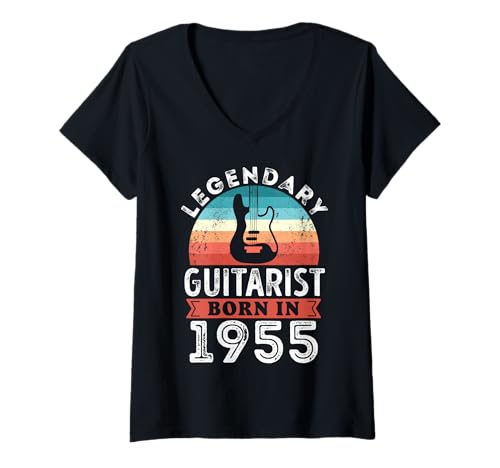 Damen Legendary Guitarist Born 1955 70. Geburtstag Geschenke Gitarre T-Shirt mit V-Ausschnitt von Legendary Guitarist Birthday Guitar Apparel