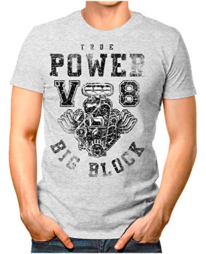 Legendary Items™ - True-Power-V8-Big-Block - Herren T-Shirt Printshirt Motorblock Vintage Verwaschen Grau Meliert 3XL von Legendary Items