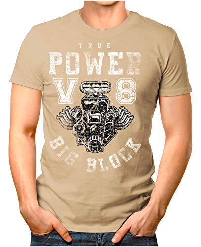 Legendary Items™ - True-Power-V8-Big-Block - Herren T-Shirt Printshirt Motorblock Vintage Verwaschen Khaki 4XL von Legendary Items