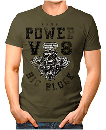 Legendary Items™ - True-Power-V8-Big-Block - Herren T-Shirt Printshirt Motorblock Vintage Verwaschen Oliv L von Legendary Items