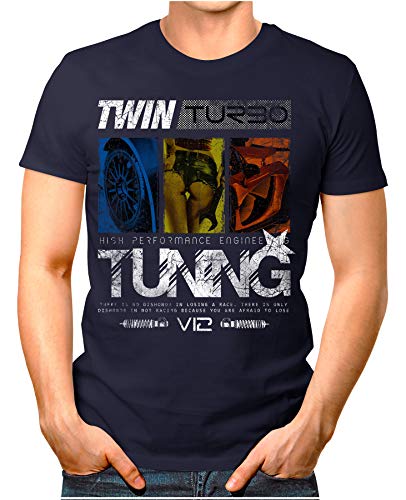 Legendary Items™ - Twin-Turbo-Tuning - Herren T-Shirt V12 Power Vintage Racing Tuningshirt Wheels Navy 4XL von Legendary Items