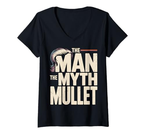 Damen The Man The Myth The Vokuhila Retro Funny T-Shirt mit V-Ausschnitt Damen The Man The Myth The Vokuhila Retro Funny T-Shirt mit V-Ausschnitt von Legendary Locks Co.